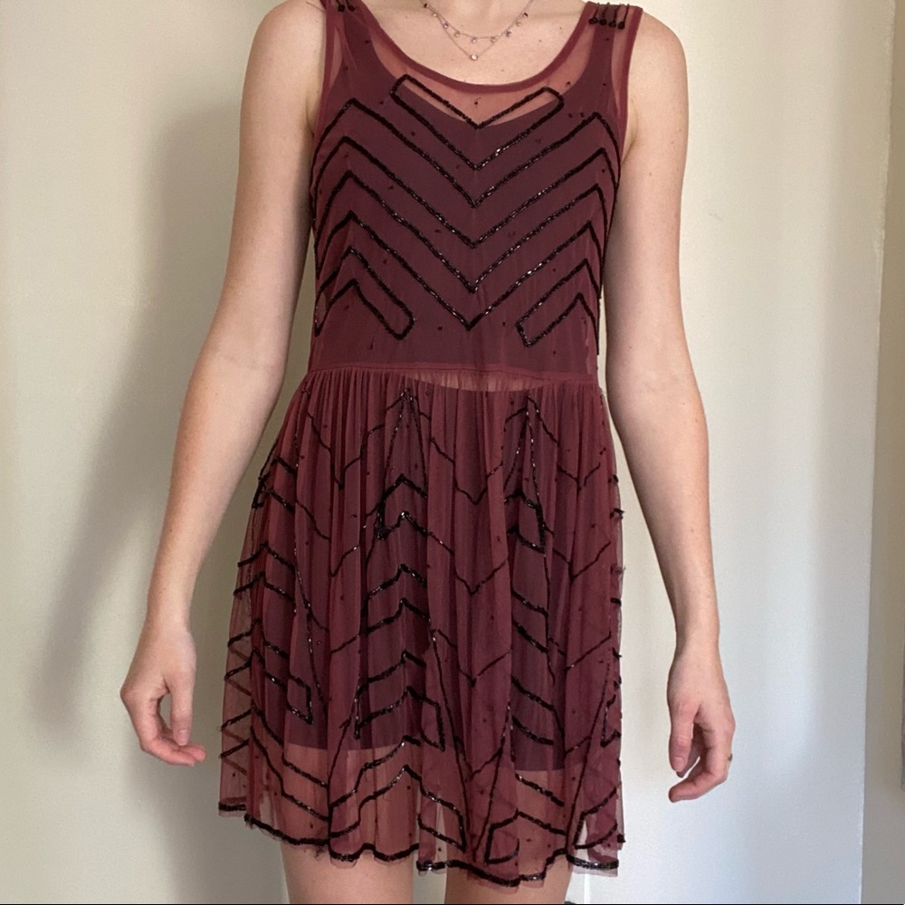 Free People Beaded Mesh Mini Dress